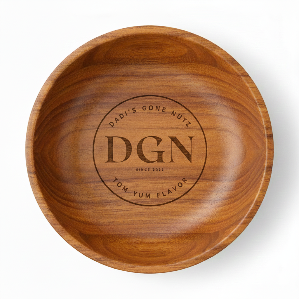 Premium Engraved DGN Acacia Wood Serving Bowl - Ideal for Nuts & Snacks