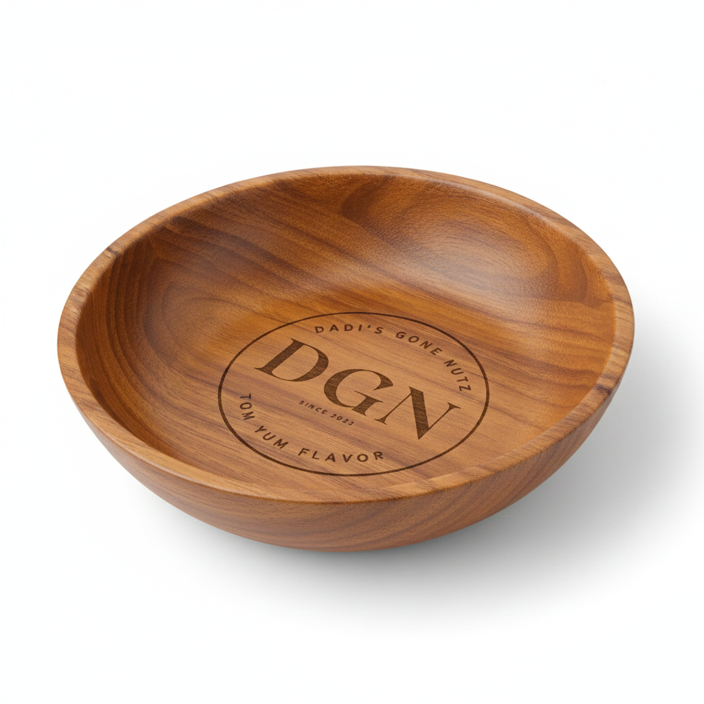 Premium Engraved DGN Acacia Wood Serving Bowl - Ideal for Nuts & Snacks